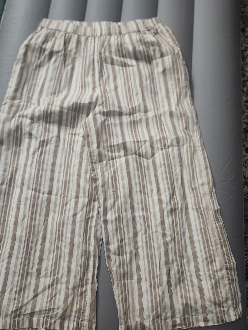 Coastal Striped Wide Leg Pants Light Beige 100% Cotton Plus Size 02X